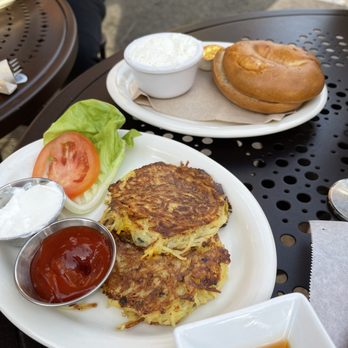 Urth Caffé - Orange - Potato Latke and Toasted Bagel w/ Cream Cheese - Coffee & Tea Near Me - Orange, California Urth Caffé - Orange - Potato Latke and Toasted Bagel w/ Cream Cheese - Coffee & Tea Near Me - Orange, California