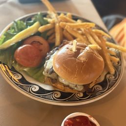 Steak burger with onions and bacon