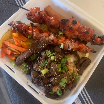 Row’s Roll - #3 combo plate with an extra bbq chicken skewer - Filipino Near Me - Lathrop, California