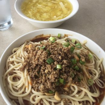 Hong Kong Restaurant - Dan Dan Noodles and a side of Egg Flower Soup - Chinese Near Me - Eugene, Oregon