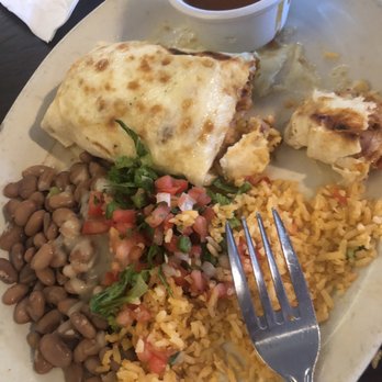 Azteca Mexican Grill - Chicken burrito with red sauce on the side. Delicious! - Mexican Near Me - Taos, New Mexico