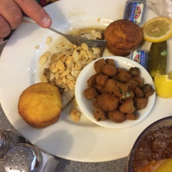 Big Time Diner - Almond crusted grilled fish with fried okra! - American Near Me - Mobile, Alabama Big Time Diner - Almond crusted grilled fish with fried okra! - American Near Me - Mobile, Alabama