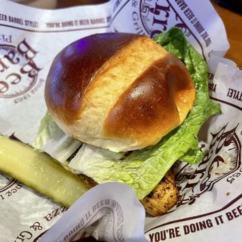 Beer Barrel Pizza & Grill - Pesto & Provolone Grilled Chicken Sandwich (with the top bun on) - Pizza Near Me - Fort Wayne, Indiana Beer Barrel Pizza & Grill - Pesto & Provolone Grilled Chicken Sandwich (with the top bun on) - Pizza Near Me - Fort Wayne, Indiana