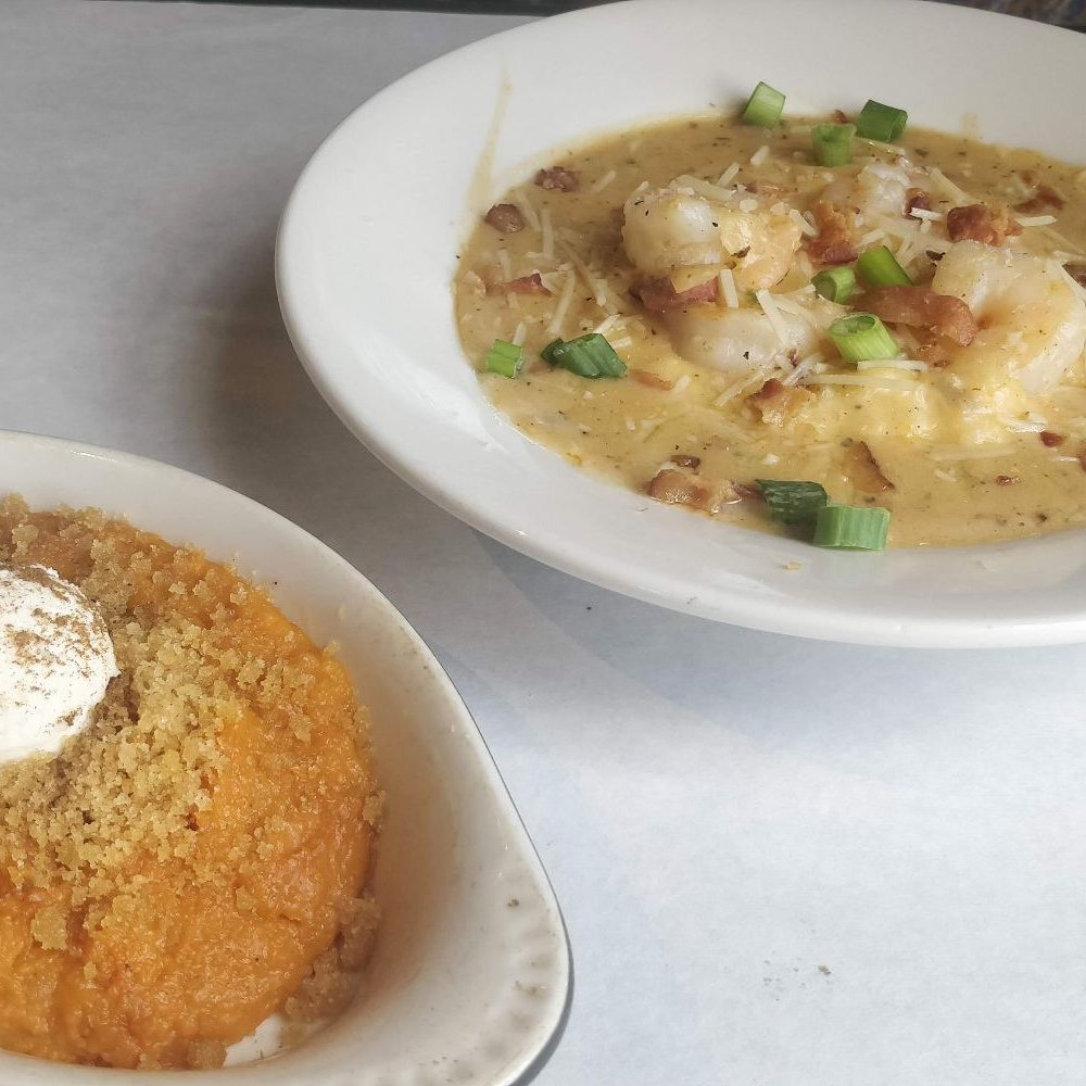 Half Shell Oyster House - Smokey bacon shrimp and grits with a side of sweet potato creme brulee. [Picture complimentary of the hubs since I didn't take one -- gasp!] - Seafood Near Me - Biloxi, Mississippi