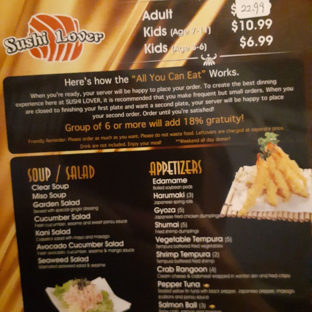 Sushi Lover - a menu for sushi burgers - Sushi Bars Near Me - Appleton, Wisconsin