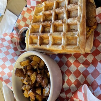 10th Street Diner - Monte Cristo sandwich with a side of breakfast potatoes. - Vegan Near Me - Indianapolis, Indiana 10th Street Diner - Monte Cristo sandwich with a side of breakfast potatoes. - Vegan Near Me - Indianapolis, Indiana