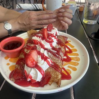 Brekki Brekki - Whipped creme splattered Strawberry pancakes - Breakfast & Brunch Near Me - Albuquerque, New Mexico