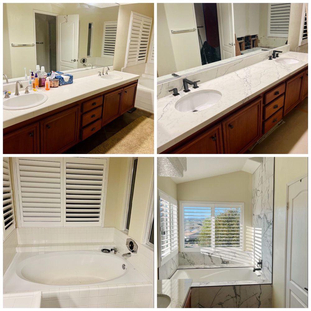 Poseidon Remodeling - Master vanity and bath tub before and after - General Contractors Near Me - Oceanside, California Poseidon Remodeling - Master vanity and bath tub before and after - General Contractors Near Me - Oceanside, California