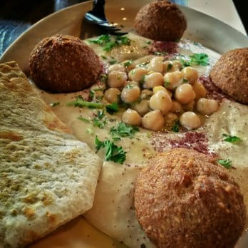 Olea Mediterranean Kitchen - Hummus and falafel came with hot pita bread slices!  Sooo tasty - Mediterranean Near Me - Swansboro, North Carolina