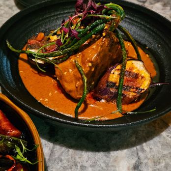 Animae - Plate: Short Rib Kare Kare (green beans, eggplant, peanut sauce, bagoong oil) - $54 - Asian Fusion Near Me - San Diego, California