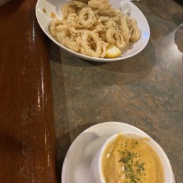 Calamari and crab bisque to start. Calamari and crab bisque to start.