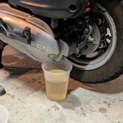 Tavo's Motorcycles - Fuel that leaked after my first ride back from his shop.