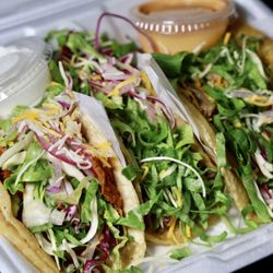 Hola Seoul - T-1. Bulgogi Taco, T-2. Spicy Pork Taco, T-3. BBQ Chicken Taco (not in that order)