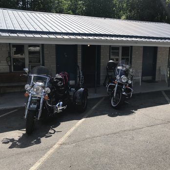 Clarketon Motel - Our bikes parked directly in front of our room. - Hotels Near Me - Maggie Valley, North Carolina