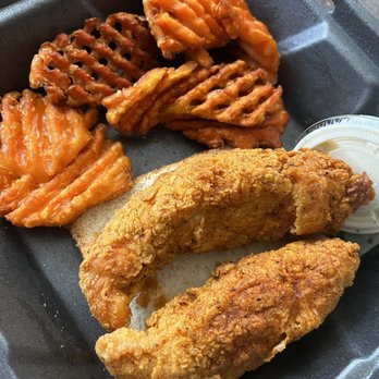 The Cookshack - Lunch special Tenders (2) medium & Side Sweet Potato Fries - American Near Me - College Station, Texas The Cookshack - Lunch special Tenders (2) medium & Side Sweet Potato Fries - American Near Me - College Station, Texas