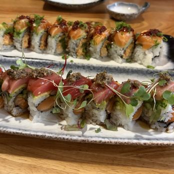 Sushi Kawa - Sakura Roll (front) and Kyoto (back) - Sushi Bars Near Me - Sacramento, California Sushi Kawa - Sakura Roll (front) and Kyoto (back) - Sushi Bars Near Me - Sacramento, California