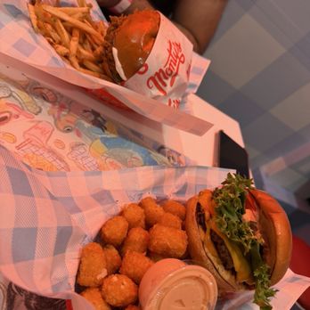 Monty's Good Burger - Vegan burger with tater tots and vegan chicken sandwich with fries - Burgers Near Me - Los Angeles, California