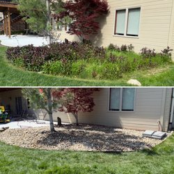 Yard Transformations - Cleaned out the entire area and made it into a very low maintenance area with river rock.