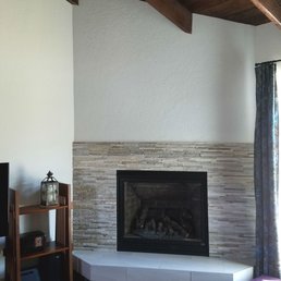 Creamish tile on top and edge of hearth came from here. Works perfectly with the stone.