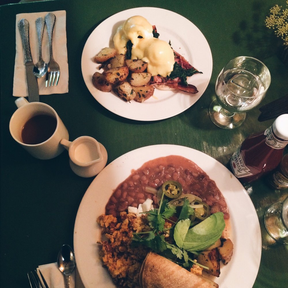 Deetjen's Restaurant - Huevos con chorizo for me and eggs Benedict for him - American Near Me - Big Sur, California Deetjen's Restaurant - Huevos con chorizo for me and eggs Benedict for him - American Near Me - Big Sur, California