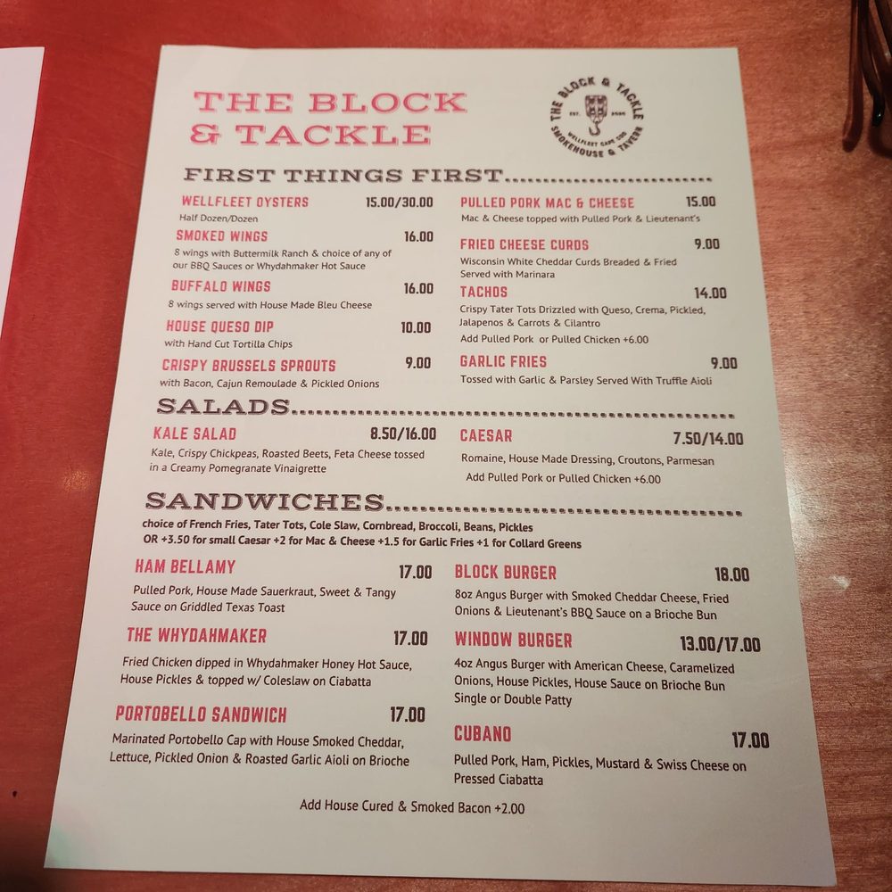 The Block & Tackle - Menu - Bars Near Me - Wellfleet, Massachusetts The Block & Tackle - Menu - Bars Near Me - Wellfleet, Massachusetts