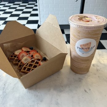 Thrive Up - Waffles and Strawberry Cheesecake smoothie - Juice Bars & Smoothies Near Me - Lisle, Illinois Thrive Up - Waffles and Strawberry Cheesecake smoothie - Juice Bars & Smoothies Near Me - Lisle, Illinois