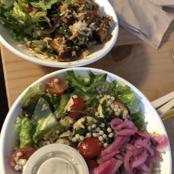 gusto! Decatur - Top: Ginger lime peanut bowl with grilled spicy chicken. Bottom: Tzatziki lemon artichoke bowl with grilled shrimp. - Wraps Near Me - Decatur, Georgia gusto! Decatur - Top: Ginger lime peanut bowl with grilled spicy chicken. Bottom: Tzatziki lemon artichoke bowl with grilled shrimp. - Wraps Near Me - Decatur, Georgia