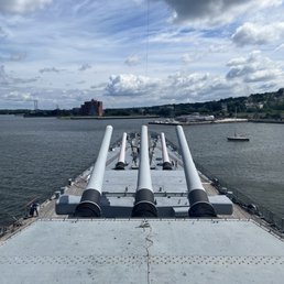 Conning tower looking over the Massachusetts triple barrel front 2 turrets