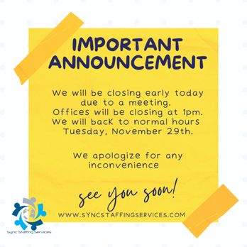 Sync Staffing Services - Important announcement! - Employment Agencies Near Me - San Bernardino, California Sync Staffing Services - Important announcement! - Employment Agencies Near Me - San Bernardino, California