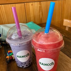 Taro bubble tea and watermelon slushees.