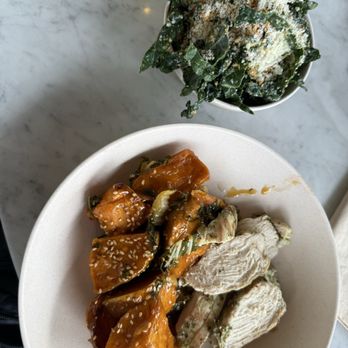 Flower Child - Chicken with Kale Salad and Red Chile Glazed Sweet Potato - New American Near Me - Omaha, Nebraska