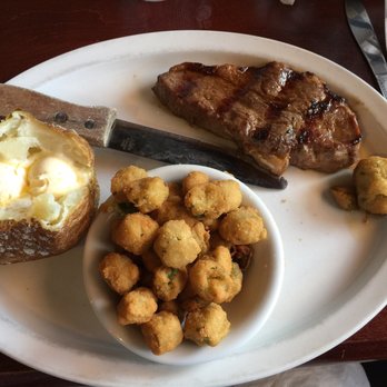 George West Steakhouse - Dinner steak (a lunch special), baked potato, and seasonal fried okra at George West Steakhouse. - Steakhouses Near Me - George West, Texas
