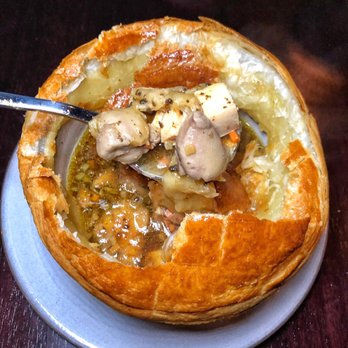The Library - Soupe aux truffe bocuse: Chicken consomme, mirepoix, foie gras, topped with golden puff pastry. Fucking awesome - New American Near Me - Las Vegas, Nevada The Library - Soupe aux truffe bocuse: Chicken consomme, mirepoix, foie gras, topped with golden puff pastry. Fucking awesome - New American Near Me - Las Vegas, Nevada