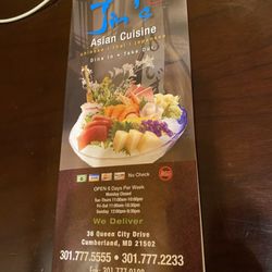Jin's Asian Cuisine - Menu cover with hours and location
