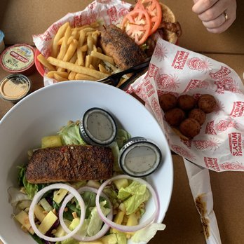 Pineapple Willy's - Caribbean Salad with Mahi - Mahi Mahi - Mahi BLT Hushpuppies - Seafood Near Me - Panama City Beach, Florida Pineapple Willy's - Caribbean Salad with Mahi - Mahi Mahi - Mahi BLT Hushpuppies - Seafood Near Me - Panama City Beach, Florida