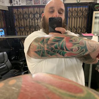 Tattoo Mania - Complete re work of an old tattoo done by the legendary Rocco. - Tattoo Near Me - West Hollywood, California Tattoo Mania - Complete re work of an old tattoo done by the legendary Rocco. - Tattoo Near Me - West Hollywood, California