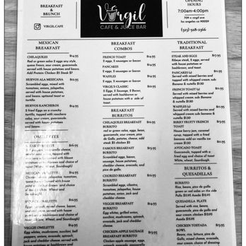 Virgil Cafe - Virgil Menu and their vast food/drink items. - Breakfast & Brunch Near Me - Los Angeles, California Virgil Cafe - Virgil Menu and their vast food/drink items. - Breakfast & Brunch Near Me - Los Angeles, California