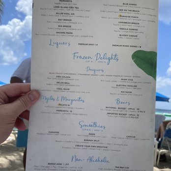 Paradise Beach - Drink menu for all-inclusive package. - Mexican Near Me - Cozumel, ROO