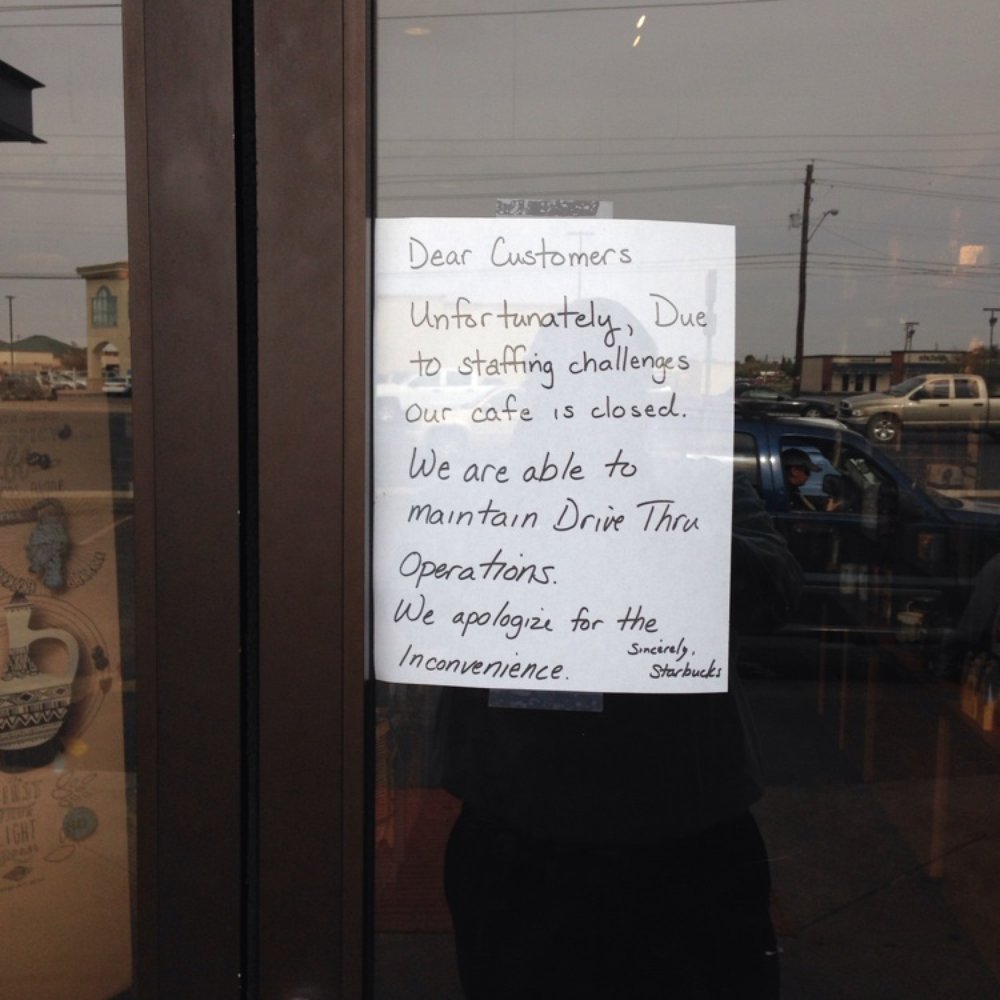 Starbucks - Note on door - Coffee & Tea Near Me - Odessa, Texas Starbucks - Note on door - Coffee & Tea Near Me - Odessa, Texas