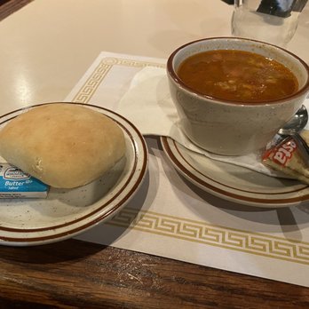 Johnny's Cafe - Bread roll w/ butter, and Soup du Jour (beef & barley soup) - Steakhouses Near Me - Omaha, Nebraska Johnny's Cafe - Bread roll w/ butter, and Soup du Jour (beef & barley soup) - Steakhouses Near Me - Omaha, Nebraska
