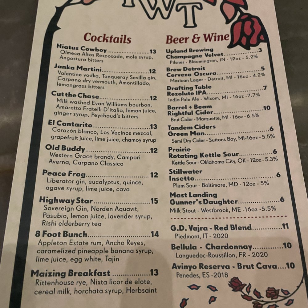 Time Will Tell - Menu - Cocktail Bars Near Me - Detroit, Michigan Time Will Tell - Menu - Cocktail Bars Near Me - Detroit, Michigan