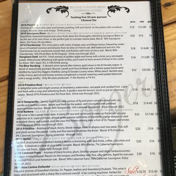 Boeger Winery - Current tasting menu  No tasting fees refunded with purchase. Still good deal - Wineries Near Me - Placerville, California