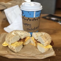Sippet Coffee & Bagels - Hot Bagel Sandwich & Black Coffee