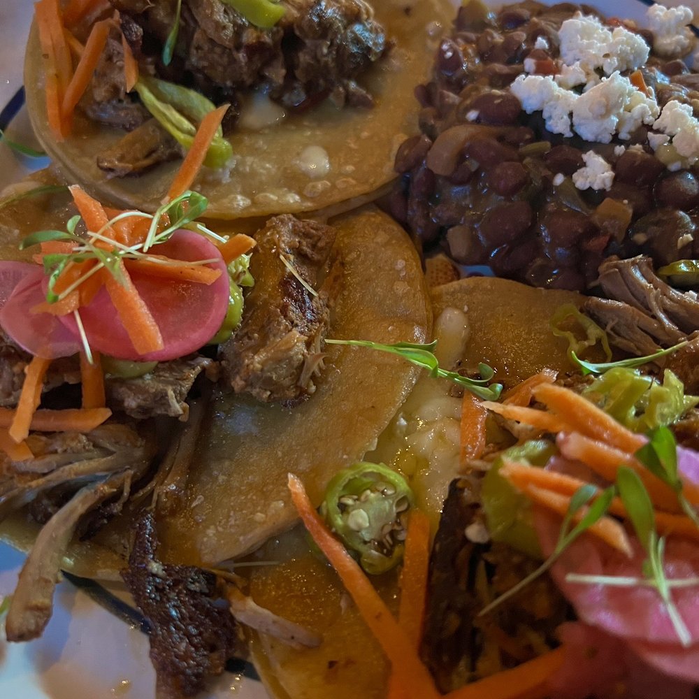 Allegory - Pork Tacos with rice and beans - American Near Me - Naperville, Illinois Allegory - Pork Tacos with rice and beans - American Near Me - Naperville, Illinois
