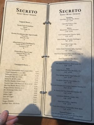 Menu photo 7 Secreto Lounge Santa Fe, NM