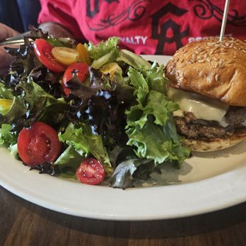 The Hourly Oyster House - Double smashed burger w salad - Seafood Near Me - Cambridge, Massachusetts The Hourly Oyster House - Double smashed burger w salad - Seafood Near Me - Cambridge, Massachusetts
