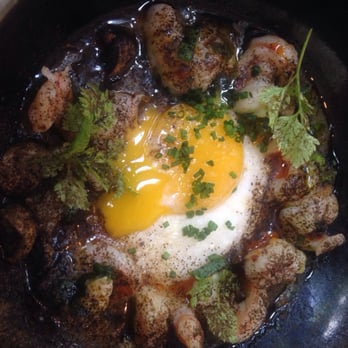 Husk - "Sweet White Shrimp and Grits, Scallion, Mushrooms, Ham and Egg" - Southern Near Me - Nashville, Tennessee Husk - "Sweet White Shrimp and Grits, Scallion, Mushrooms, Ham and Egg" - Southern Near Me - Nashville, Tennessee