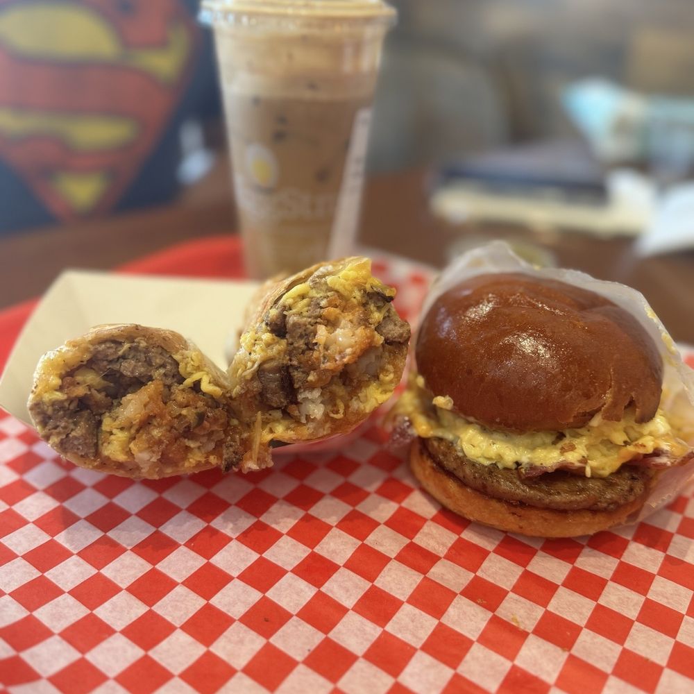 EggStra - House coffee, The Beefy Burrito, Sausage Bacon Egg & Cheese - Breakfast & Brunch Near Me - Buena Park, California