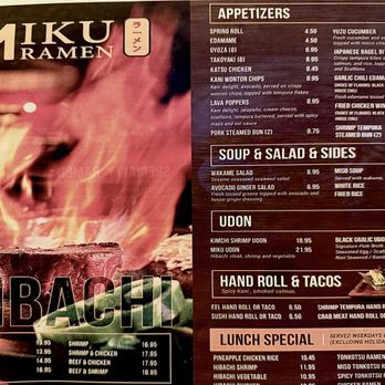 Miku Ramen - Our New Menu! 2/2
Adding Udon, Handrolls, Sushi Tacos, Rice Bowl, And An Extended Kids Menu! - Japanese Near Me - Largo, Florida Miku Ramen - Our New Menu! 2/2
Adding Udon, Handrolls, Sushi Tacos, Rice Bowl, And An Extended Kids Menu! - Japanese Near Me - Largo, Florida