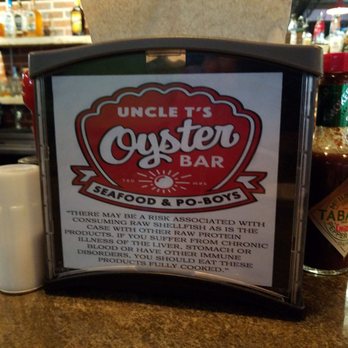 Uncle T's Oyster Bar - Nice that they put a warning on the napkin holders. Very responsible. - Bars Near Me - Scott, Louisiana Uncle T's Oyster Bar - Nice that they put a warning on the napkin holders. Very responsible. - Bars Near Me - Scott, Louisiana